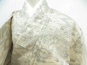リサイクル　大島紬　寺社風景模様　しつけ付き　着物